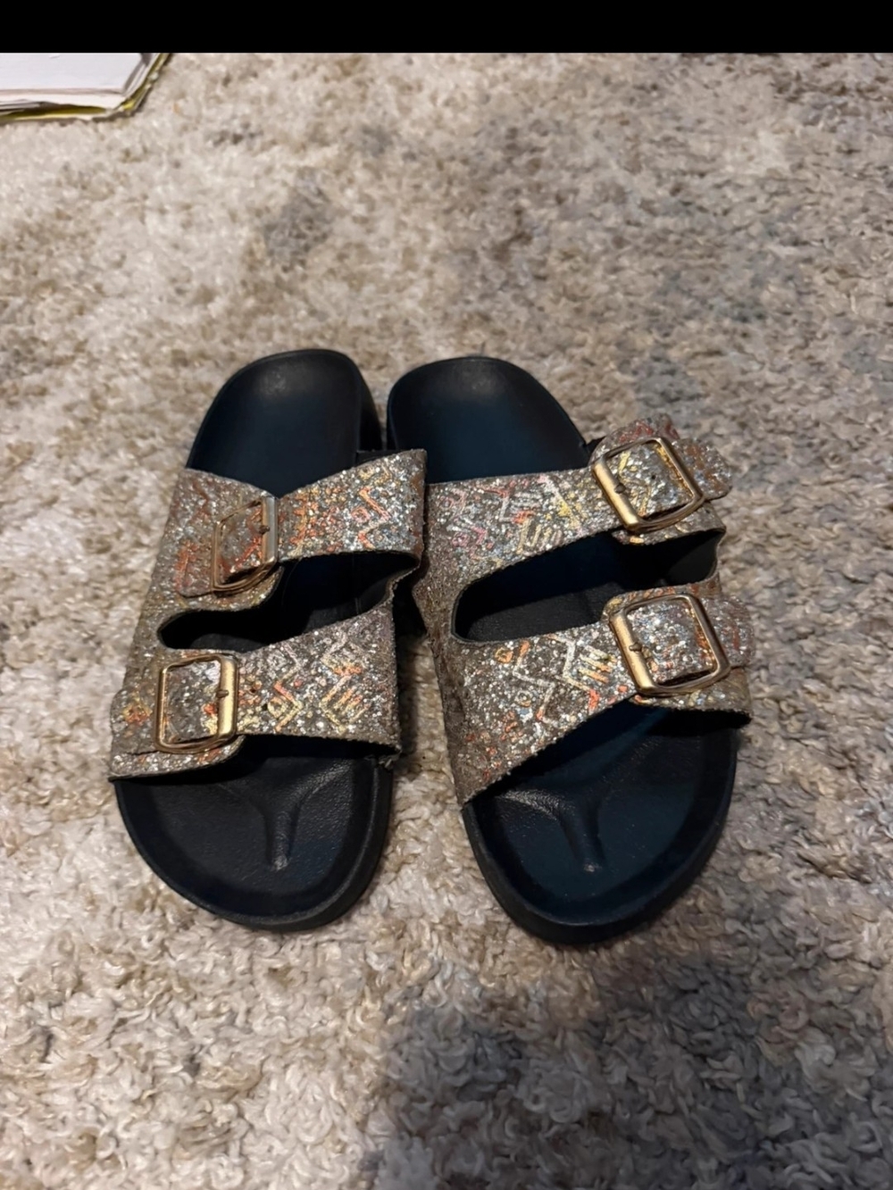 Women's Glitter Double-Buckle Slide Sandals - Gold
